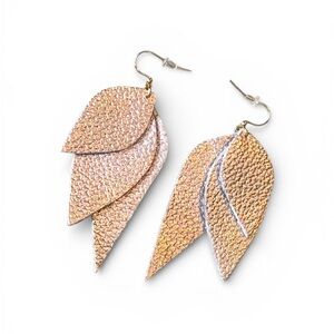 Sseko Noonday Handcrafted Gold Metallic Leather Leaf Earrings